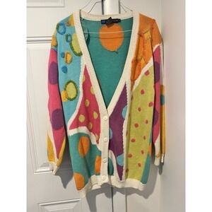 Vintage IB Diffusion Cardigan Beaded Abstract Colorful 80s 90s Art Sweater S